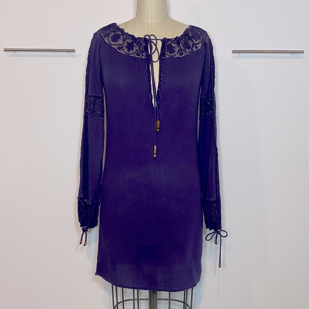 Michelle Jonas Purple Boho Lace Keyhole Dress sz S
